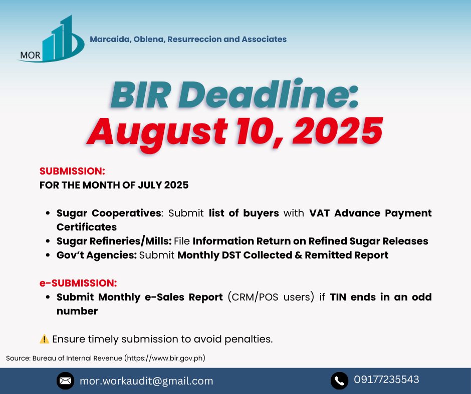 BIR Deadline Alert: August 10, 2025